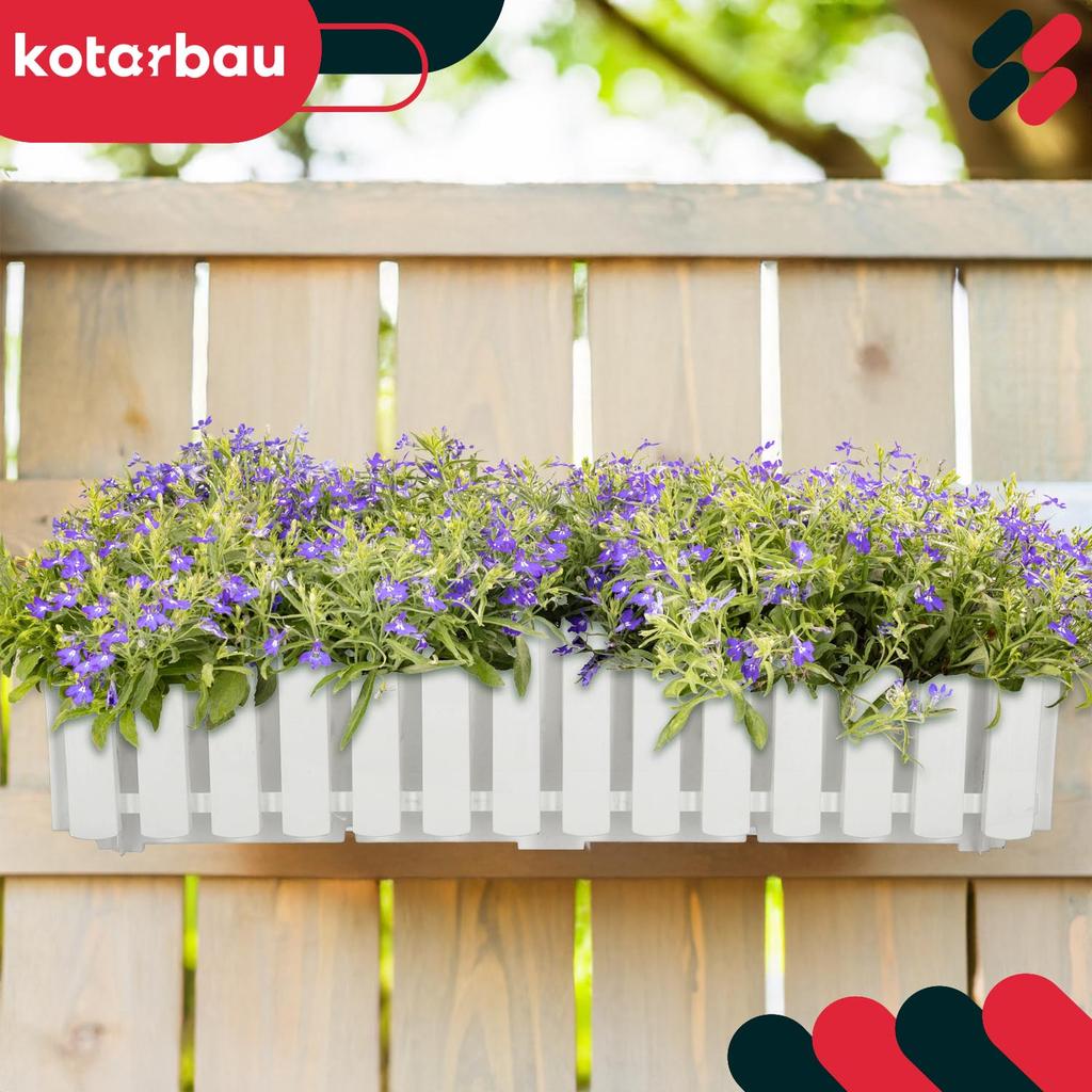 Flowerpot Balcony Terrace Box With Hooks Irrigation System White 60Cm