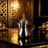 Long Spouts Coffee Pot for Home Coffee Service, Rustproof Steel Arabic Teapot Pitcher Kettle with Gold Lid, Multipurpose Milk Water Jugs