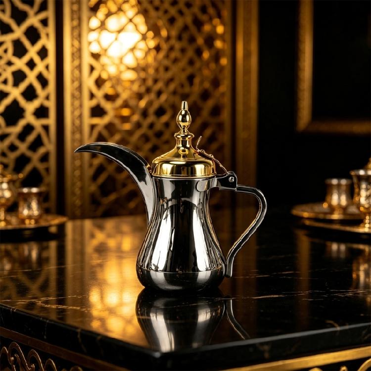 Long Spouts Coffee Pot for Home Coffee Service, Rustproof Steel Arabic Teapot Pitcher Kettle with Gold Lid, Multipurpose Milk Water Jugs