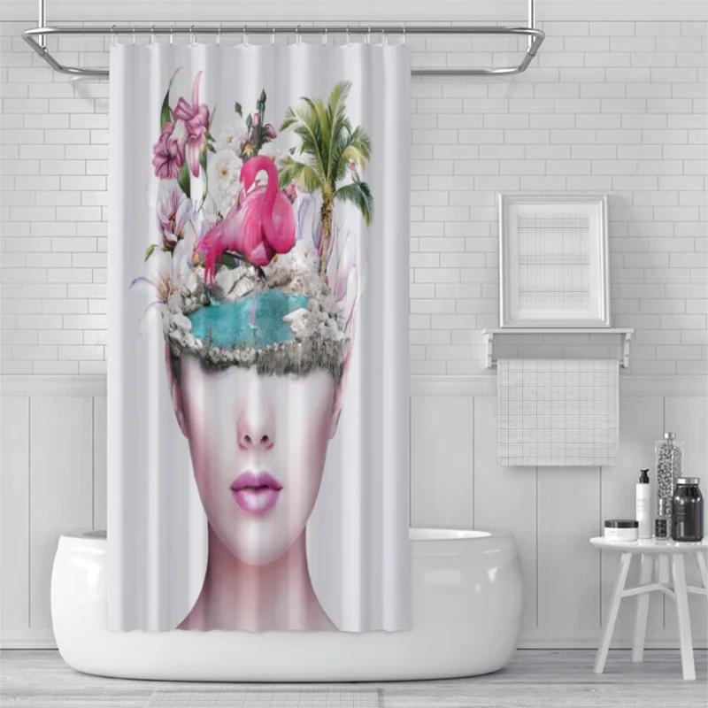 3D Shower Curtain European And American Abstract Figures, Flowers, Toilet Partition Curtains, Simple Curtains With Accessories