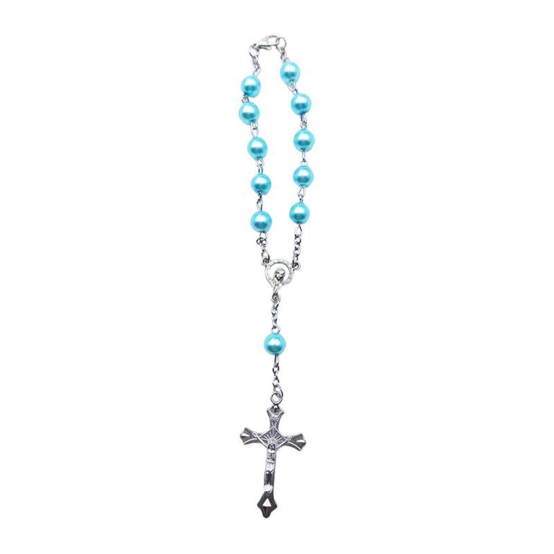 1 Stück Kreuzförmige Armbänder Autoanhänger Rosenkranzarmbänder Perlen Autozubehör Schmuckgeschenke Thematisch um den christusähnlichen Glauben
