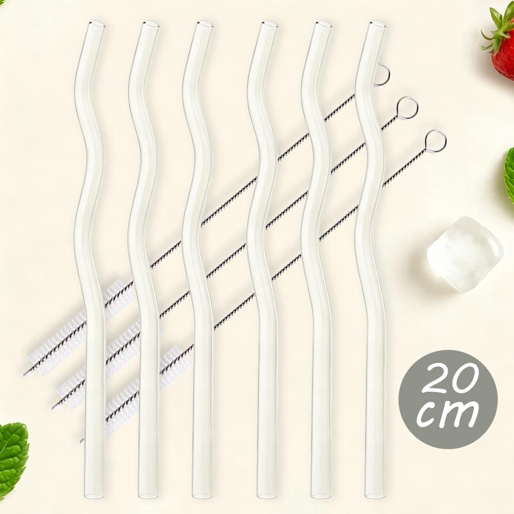 

6Pcs 200*8mm Glass Straws Wavy Colorful Drinking Straw Set with 3 Brush High Borosilicate Glass Straw Kitchen Party Bar Drinkware прозрачный