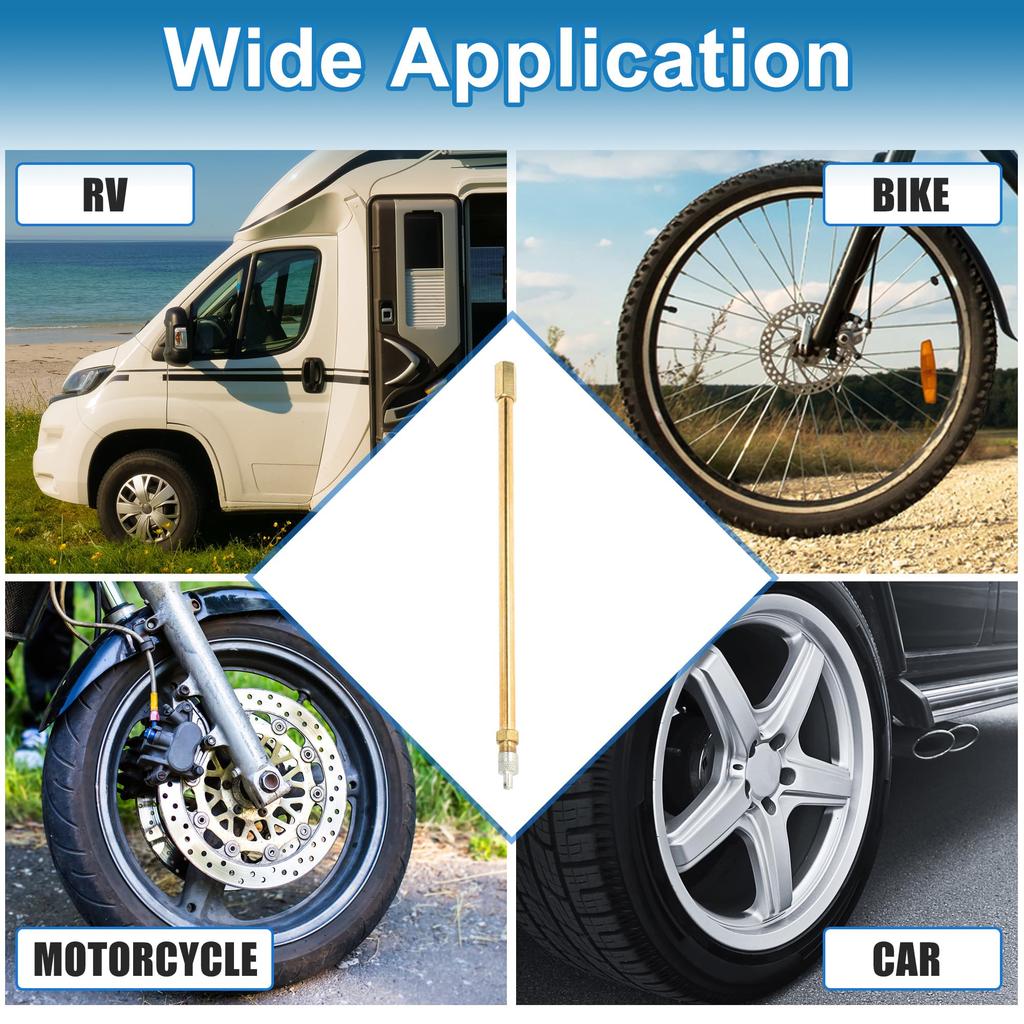 A ABSOPRO Tire Valve Stem Air Inflation Adapter Durable 200mm Long Tire Valve Extension Copper Silver Tone