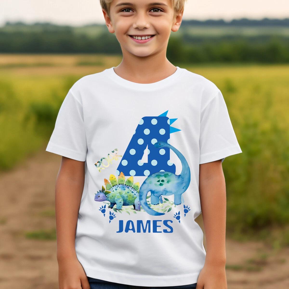 Personalised Dinosaur 4th Birthday Kids T-Shirt Name Gift Boys Girls Top #TA-195 160