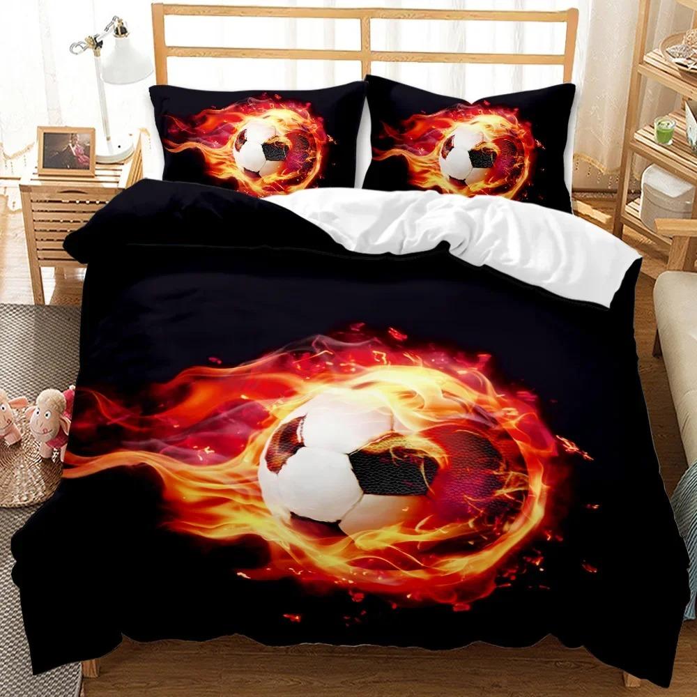 Football Duvet Cover Set Soccer with Fire Abstract Concept Art Design Ball Bedding Set Double Queen King Polyester Qulit Cover