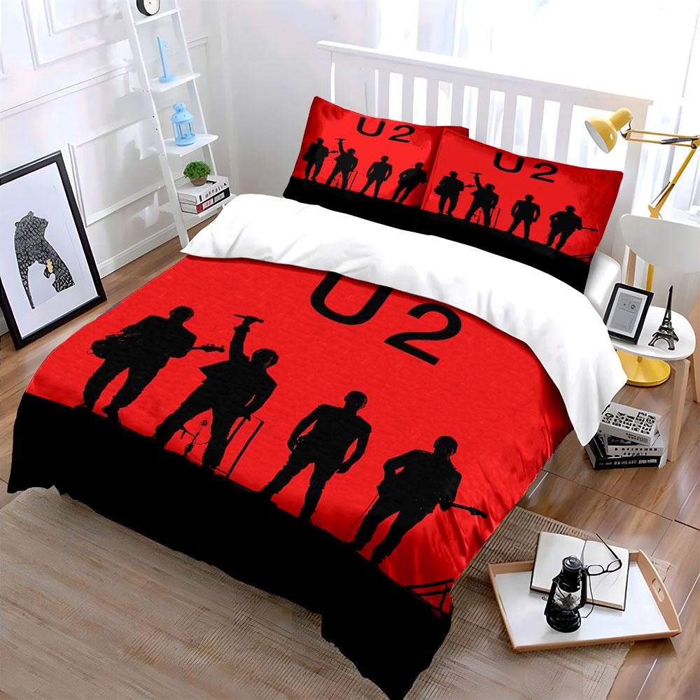 Red U2 Band Silhouette Bedding Bedding Duvet Cover Set Duvet Cover Pillowcases (1 * Duvet Cover 2 * Pillowcases, Without Duvet Insert)