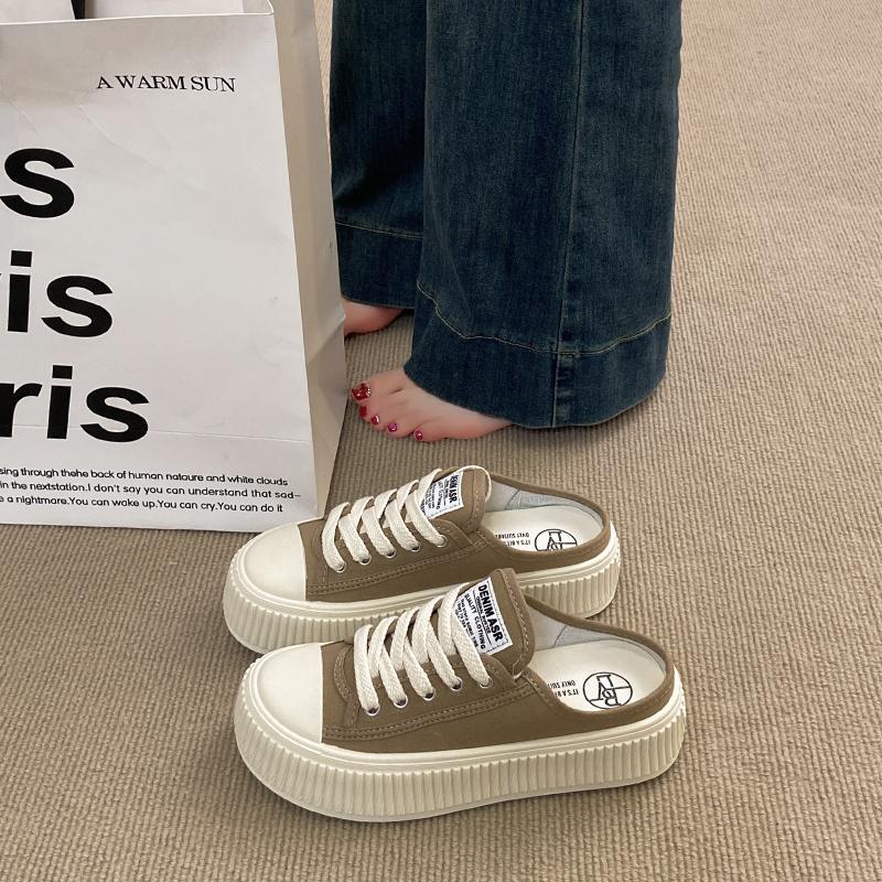 

Модные мюли CRLAYDK для женщин, парусиновые без задника, слипоны, повседневные женские лоферы, прогулочные слайды, увеличивающие рост, обувь для скейтборда 40