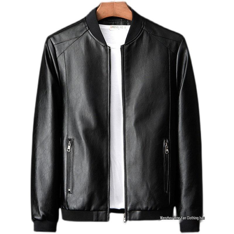 Brand Preferred Men's Leather Baseball Collar Jacket, Spring/Autumn Korean Style, Winter Casual Coat
