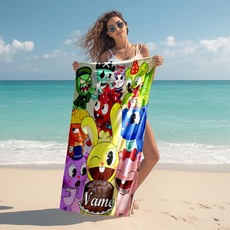Personalized customized proof beach towel with Happy Tree Friends pattern - soft, absorbent,quick-drying,perfect swimming,camping&bathing