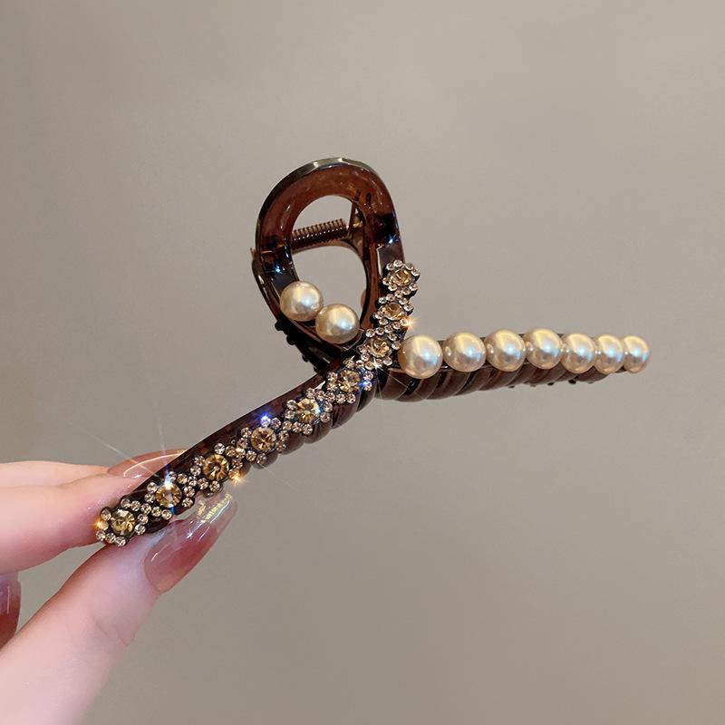 

Korean Style Pearl & Rhinestone Hair Clip - Luxury Sparkling Shark Clip for Updo