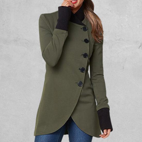 Stand Collar Solid Color Women Coat Long Sleeve Irregular Hem Single Breasted Long Jacket Outerwear