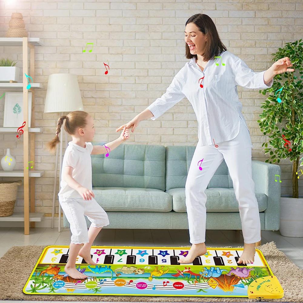 110x36cm Musical Piano Mat Toddle Mat Musical Carpet Toddlers Keyboard with 8 Dinosaur Sounds Baby Mat Educational Toys for Kids