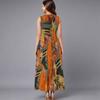 Oversized Ladies Sleeveless Crew Neck Dress Graceful Scattered Floral Loose Calf Length Gown
