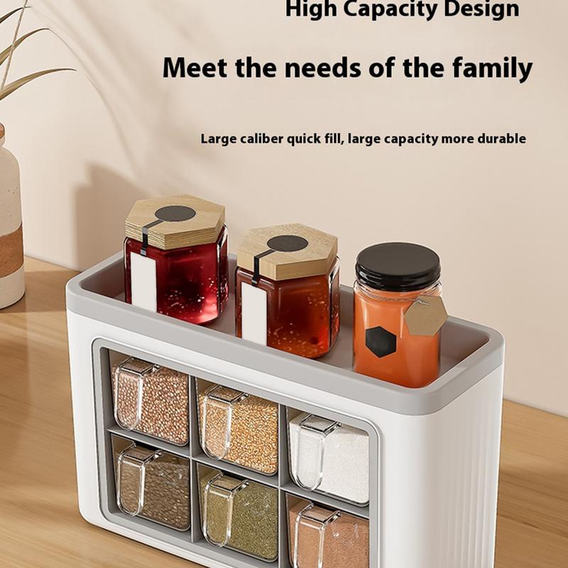 Ράφια για Μπαχαρικά με 6 Θήκες Χωρίς Τρύπημα Οικιακή Θήκη Διαφανές Βάζο Καρυκευμάτων με Κουταλάκι και Καπάκι για Αλάτι Πιπέρι Πάπρικα