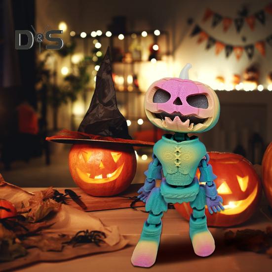 Halloween Pumpkin Figurine Glow-in-the-Dark Pumpkin Man Figurine with Movable Joints Flameless Jack O Lantern Ornaments for House Party Decor Gifts