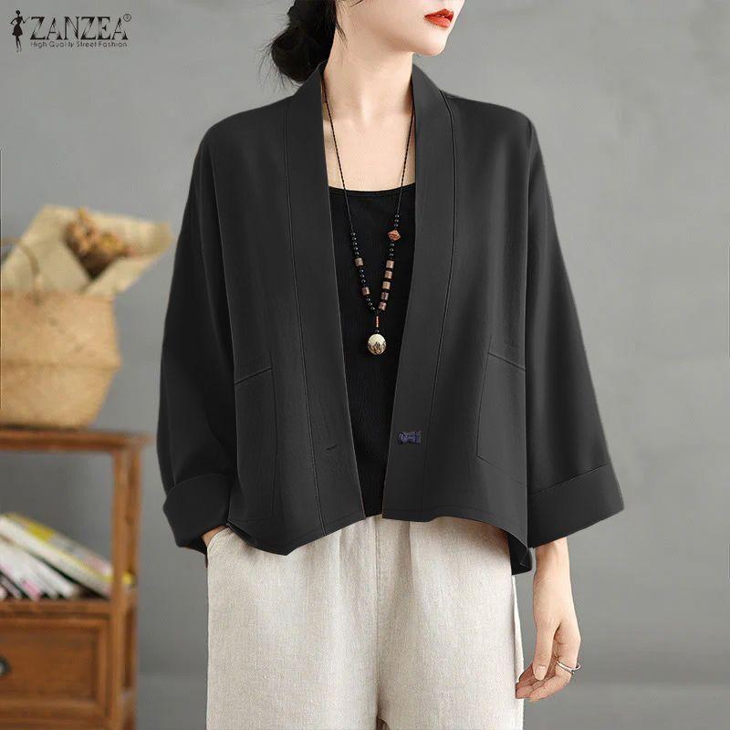 ZANZEA Womens Casual V-Neck Long Sleeve Loose Cardigan Tops