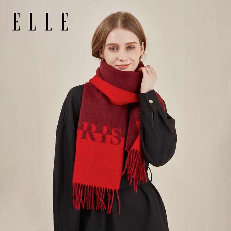 ELLE Women's 100% Wool Double-sided Jacquard Scarf