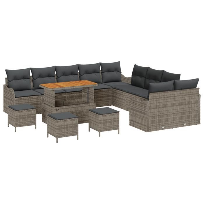 Ensemble de Canapés de Jardin vidaXL 14 pièces avec Coussins Gris Rattan, Canapé de Jardin 2 places vidaXL avec Coussins 3362333