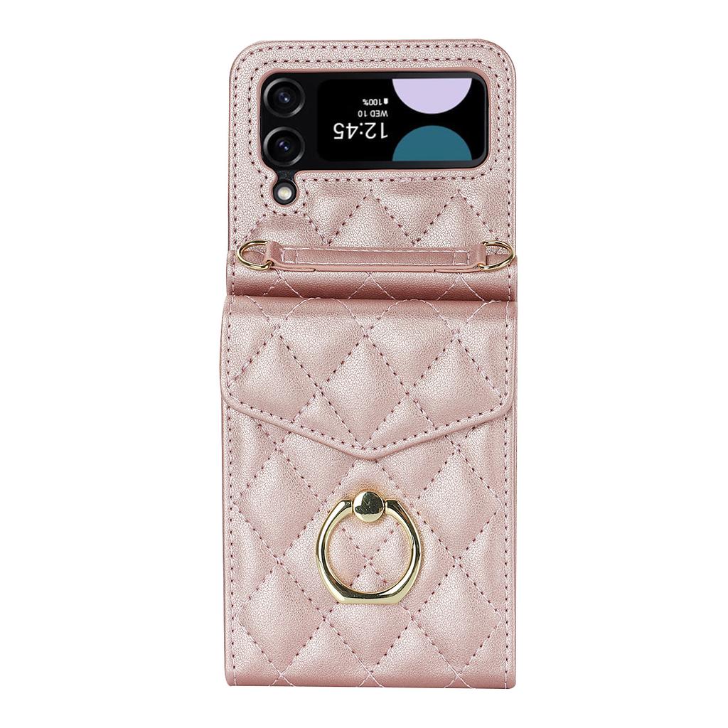 Applicable To Samsung Flip4 5 Folding Mobile Phone Case Z Flip6 Crossbody Small Fragrant Wind Ring Organ Mobile Phone Case