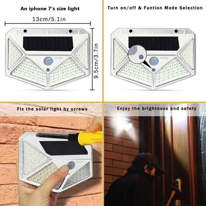 1-8 Pack Solar Lights Outdoor Wireless 100 LED Solar Motion Sensor Lights Waterproof Security Wall Lighting Outside for Backyard