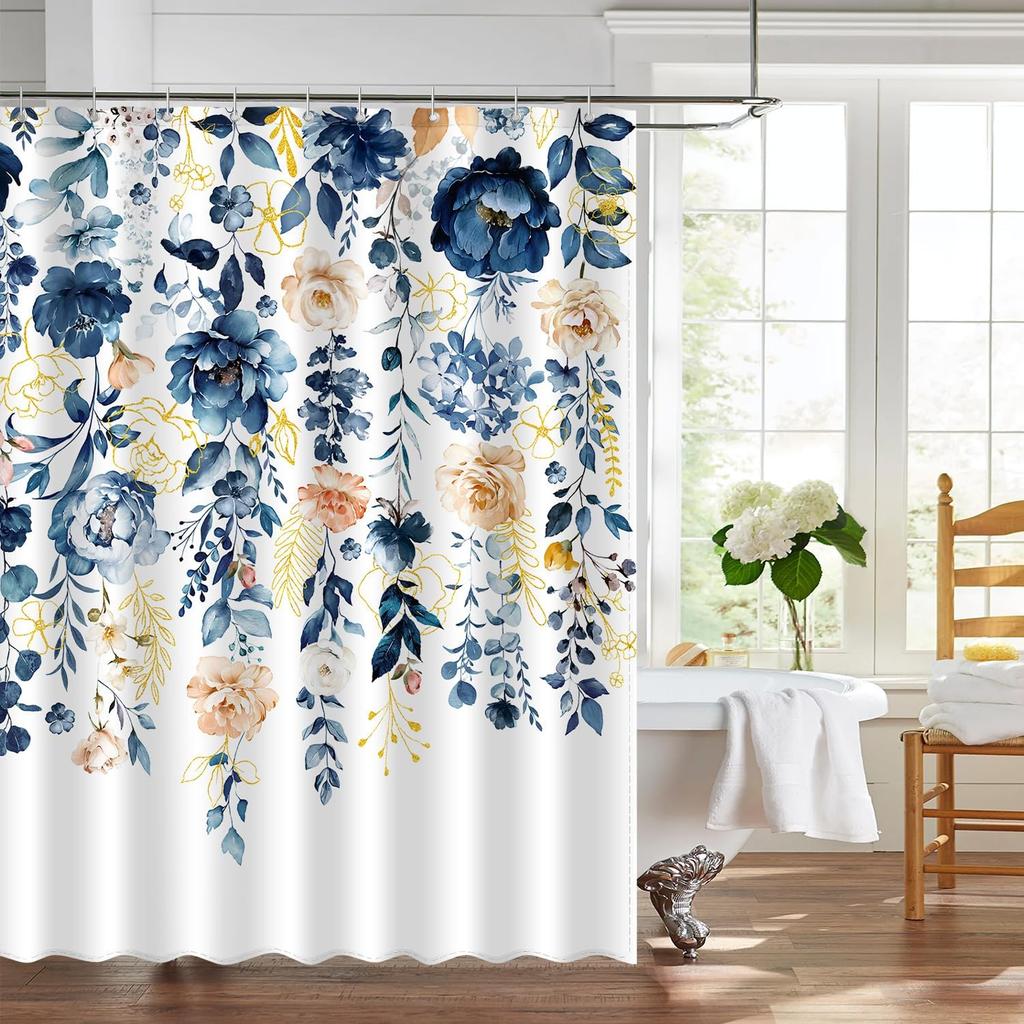 Aquarell Rose Blumig Blatt Duschvorhang, Blume Botanisch Blätter Modern Ästhetisch Kunst Badezimmer Dekor, Polyester Stoff Bad