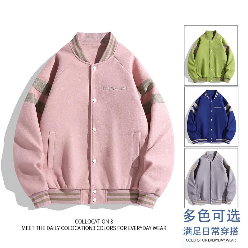 Spring and Autumn Men's Woolen Fabric Men's and Women's Jackets Are Trendy Loose and Versatile Baseball Uniforms and Athleisure Color-blocking Jackets
