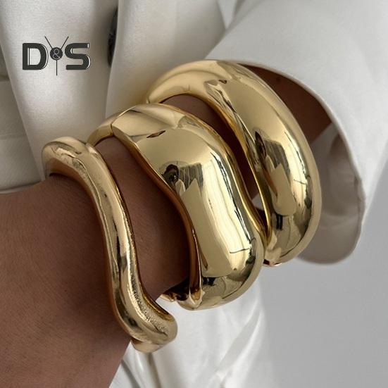 Gold Silver Bangle Bracelets Hiphop Wide Cuff Bangle Bracelet Irregular Wave Armband Jewelry for Women And Men