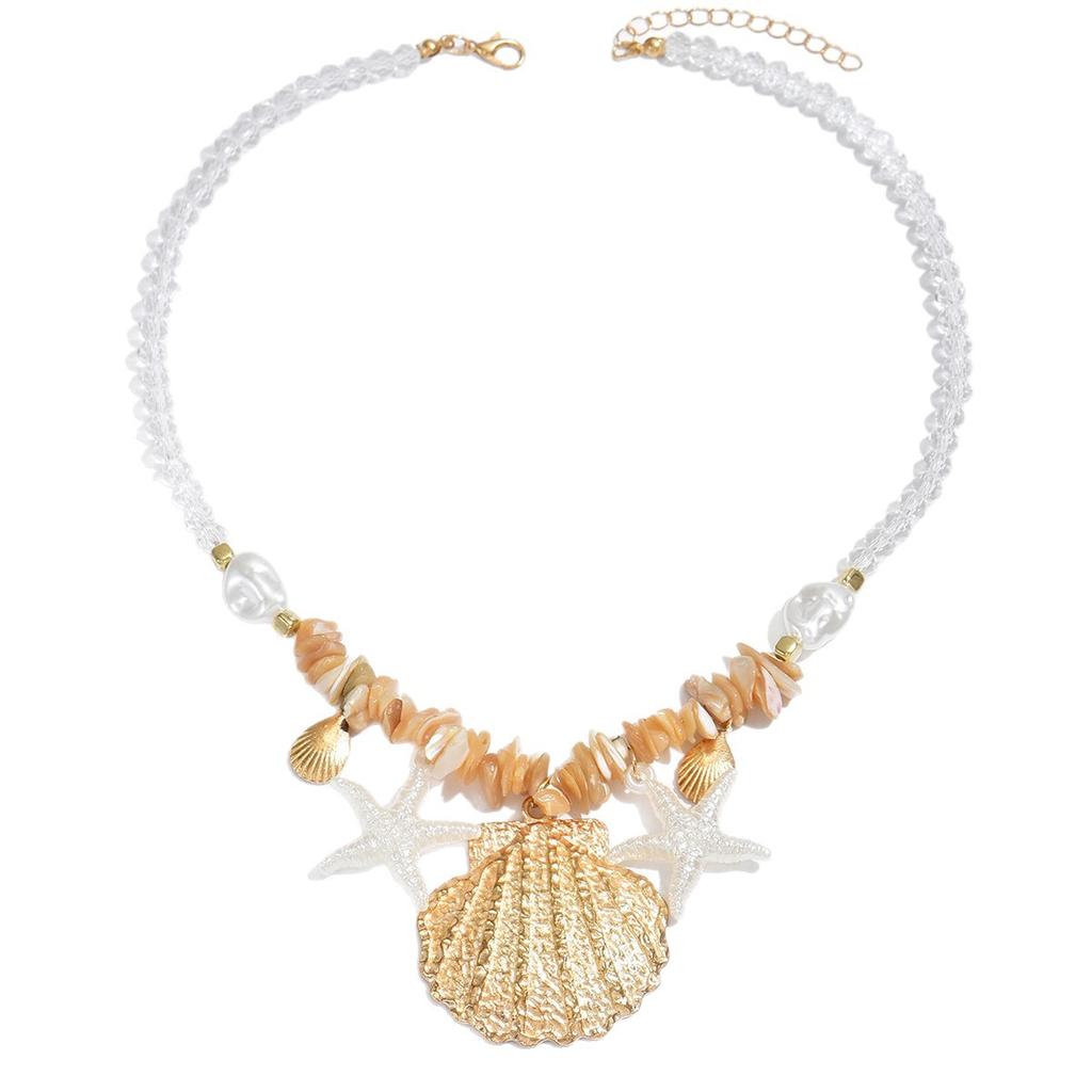 Vintage Boho Conch Shell Necklace  Coral Seashell Choker Starfish Simulation Pearl Pendant Accessories