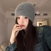 Rabbit Fur Knitted Hat Women's Autumn and Winter 2025 New Big Head Circumference Warm Thickened Wool Hat Showing Small Face Gray Cold Hat