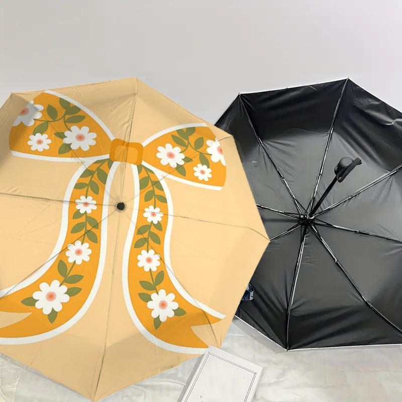 1PC Floral Bow Umbrella-8-Rib Reinforced Portable Folding Travel Suitable for All Seasons Outdoor Daily Use-J332