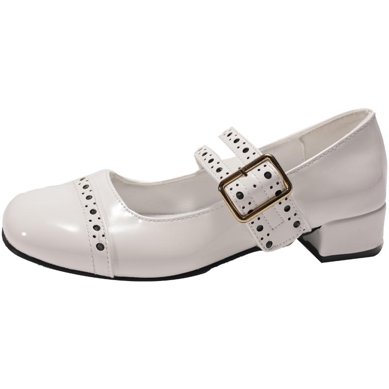 Women's Thick Heel Shoes Spring New Round Head Shallow Mouth Metal Line with Anti-slip Wear-resistant Heel Shoes