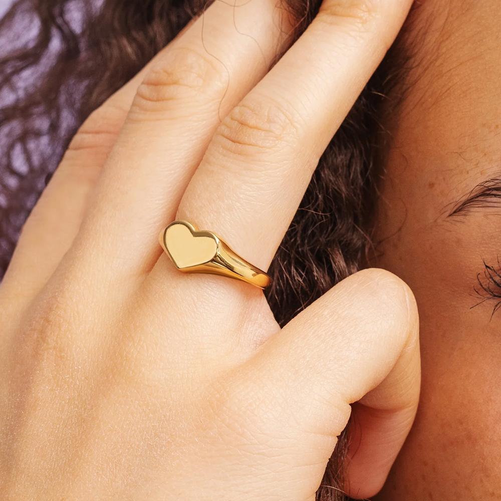 EMANCO Couple Heart Ring Stainless Steel Punk Style Geometric Jewelry Personalized Ring Gift for Women Valentine's Day