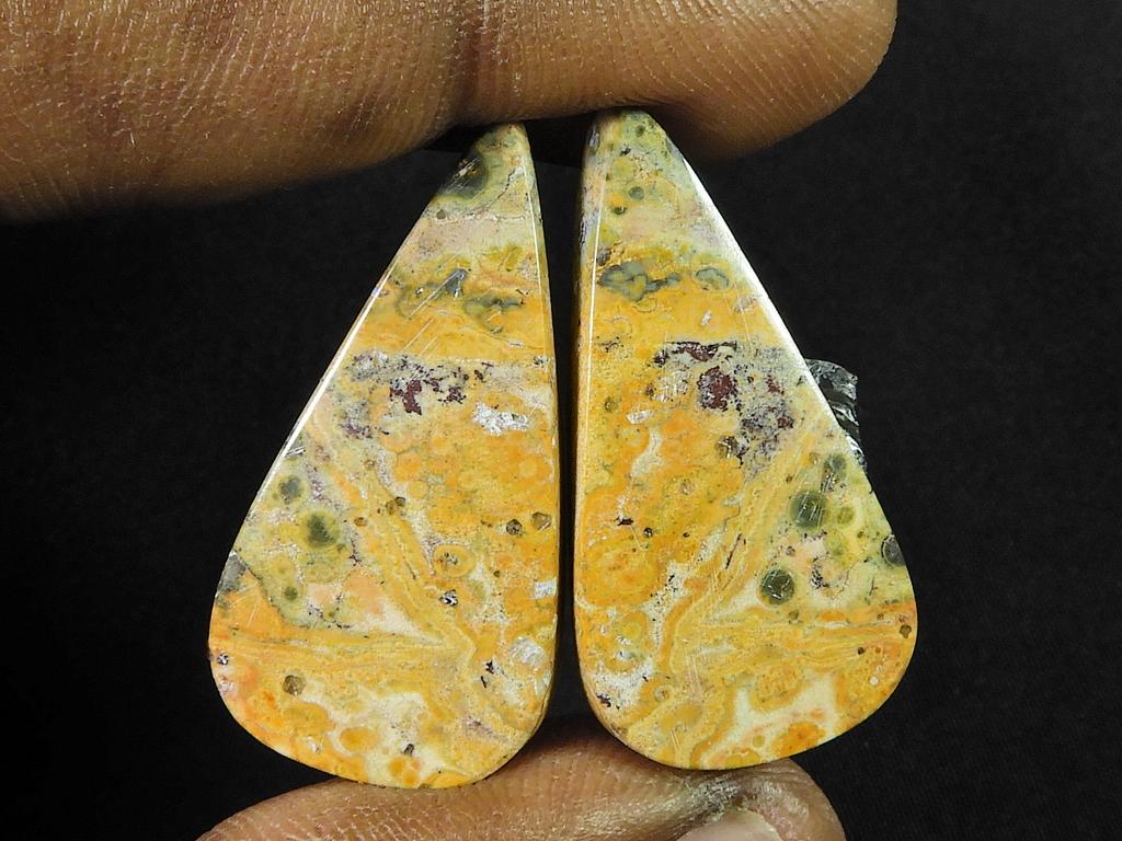 36 ct. Naturlig Leopardhud Jaspis Matchet Par Håndlagde Edelstener 33X16X05 MM SK-809