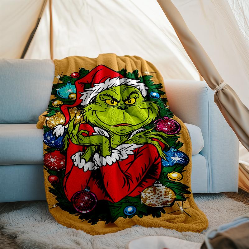 Grinch-Thema Bedruckte Decke Perfekt für Sofa Bett Reisen Außenbereich Maschinenwaschbar Gemütlich Langlebig