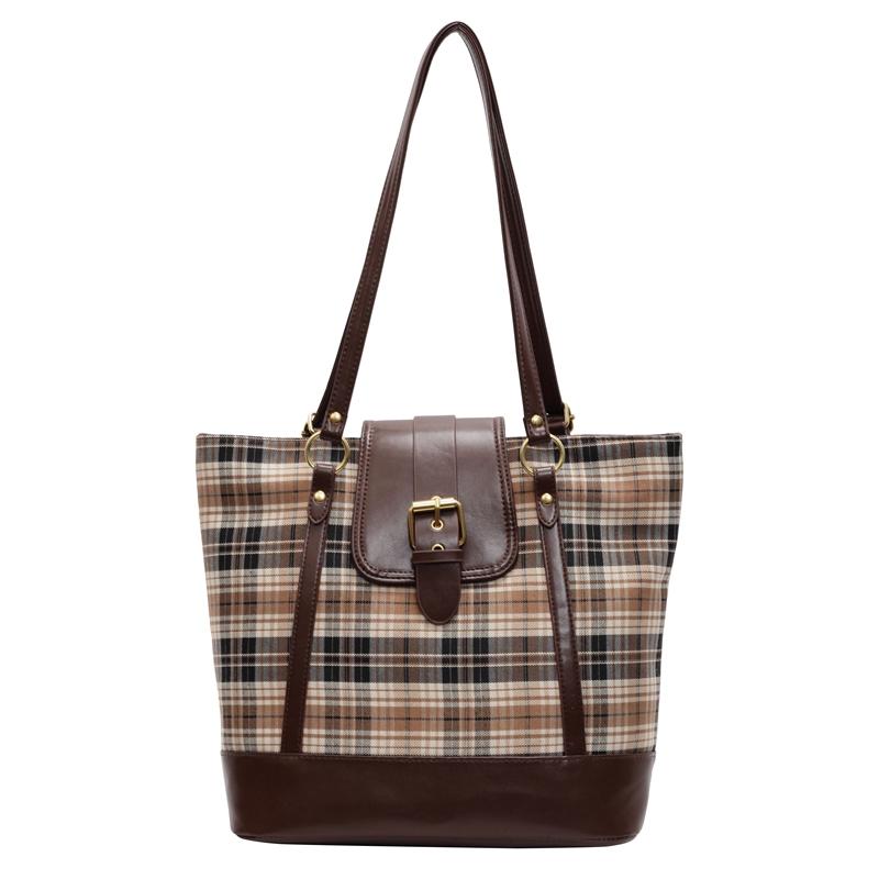 Karierte Umhängetasche mit großer Kapazität für Damen im Vintage-Stil, Einkaufstasche, Rucksack