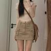 Women High Waist Khaki Cargo Mini Skirt Slim A-line Hip Wrap Short Skirt Summer 2025