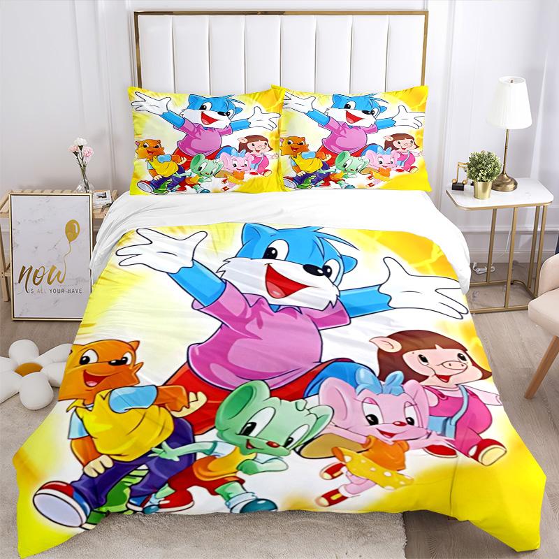 Happy Cartoon Friends Print 3Pcs Bedding Set,Duvet Cover with 2 Bedro,Pillowcase Home Birthday Gift