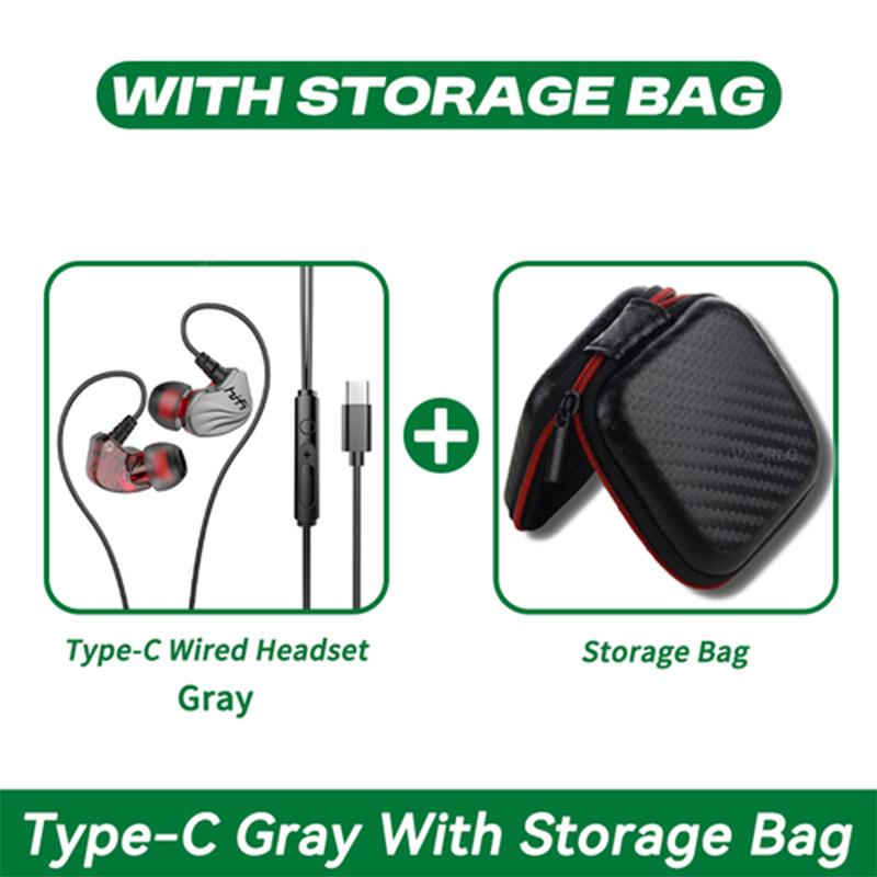 

Проводные наушники 3,5 мм AUX/Type C In-Ear HIFI 6D Surround Bass In-Ear игровые музыкальные гарнитуры с микрофоном для Samsung Huawei Xiaomi ПК TypeC Gray With Bag