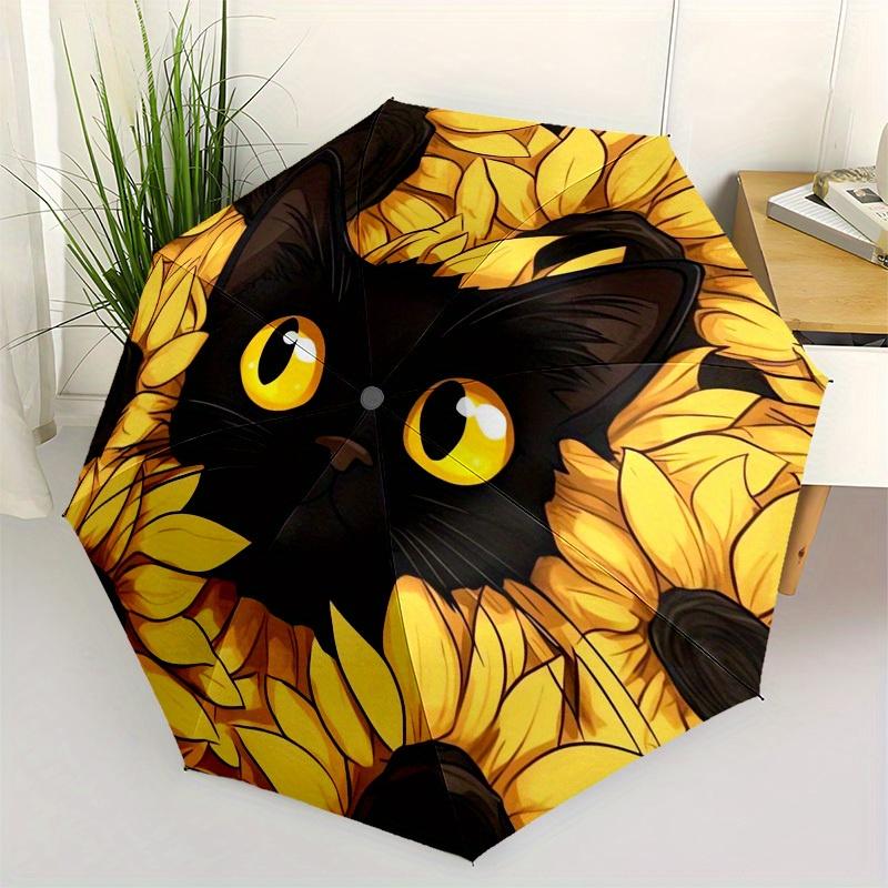 

1pc Black Cat with Sunflowers Umbrella with Plastic Handle,Suitable for All Seasons Home Travel Outdoor UmbrellaB1890