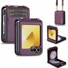 Compatible with Samsung Z Flip7/6 Leather Crossbody Strap Case, Z Flip5 Card Slot 3-Fold Cover.