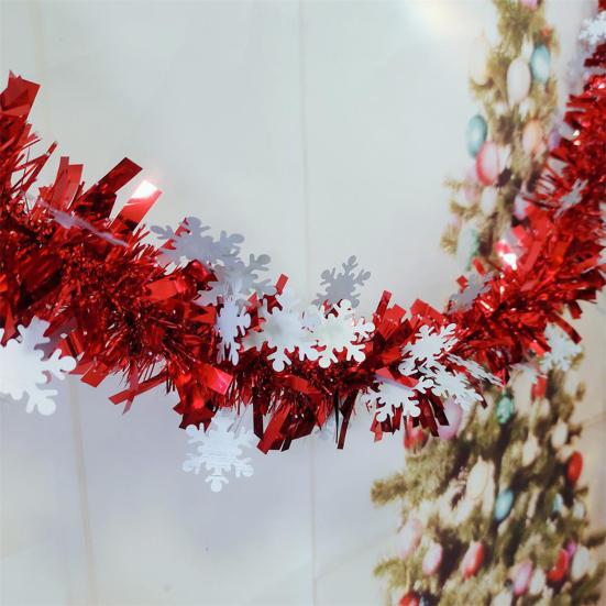 Soft Material Holiday Embellishment 78 Inch Red Christmas Tinsel Garland, Shiny Metallic Foil Twist Garland Annual Party Decorative Strips with