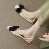 Bow Red Fashion Bag Head Sandals Women's 2025 New Square Head Temperament Low Heel Single Shoes Niche Flat Shoes