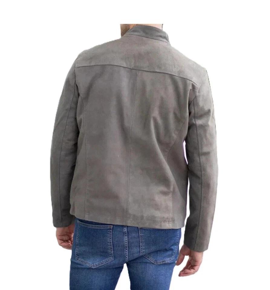 Lambskin Men's Suede Jacket Gray Leather Handmade Genuine Real Stylish Soft Fit