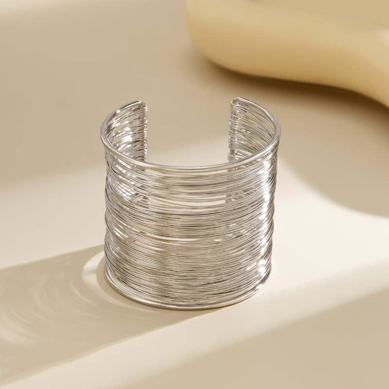 Vintage Gold Color Hyperbolic Layered Wide Wire Bracelet Cuff Bangle for Women Exaggerated Metal Wrist Wrap Bangle Jewelry Gift