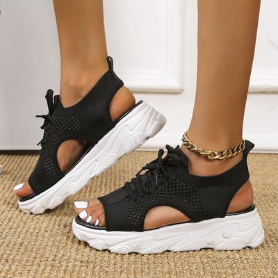 Sandalias de verano para mujer, zapatos casuales de malla, sandalias blancas de suela gruesa con cordones, zapatos de playa con punta abierta para mujer