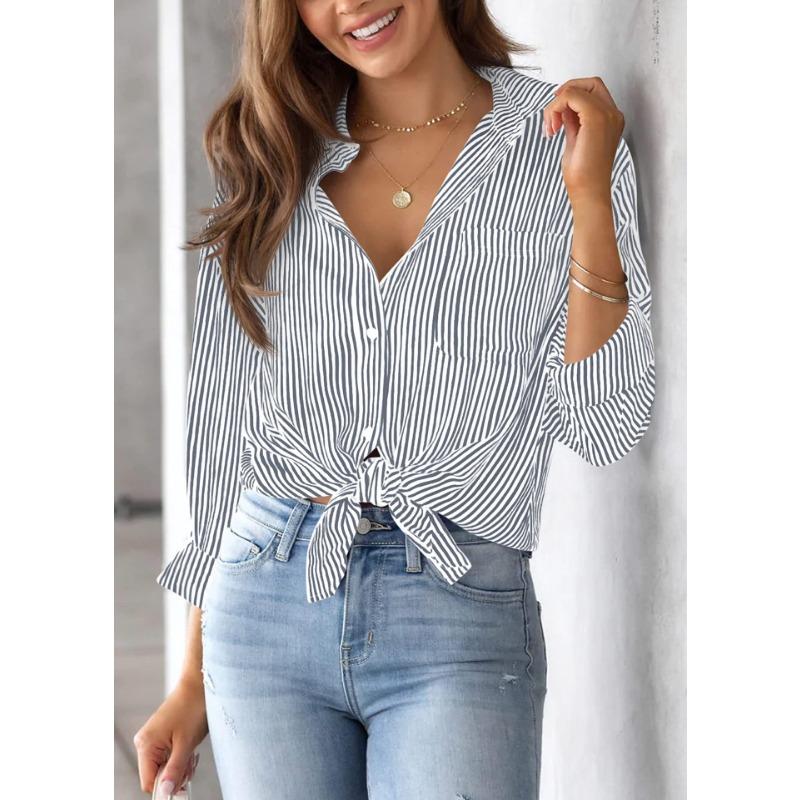 Women's Pocket Loose Top Long Sleeved Work Shirt Top