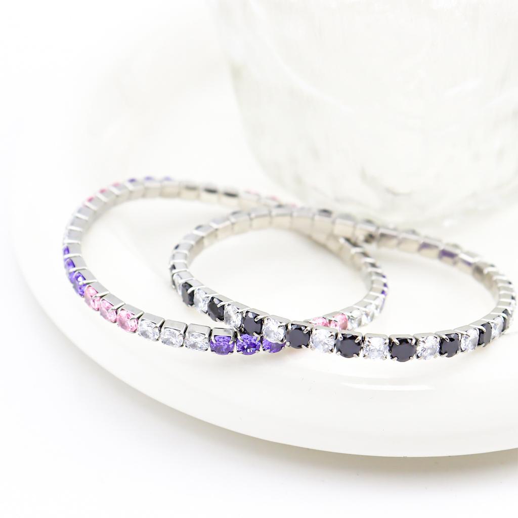 Stainless Steel Personalized Niche Style Diy Bracelet Inlaid With Multi-Color Zircon Titanium Steel Gold-Plated Elastic Rope Bracelet