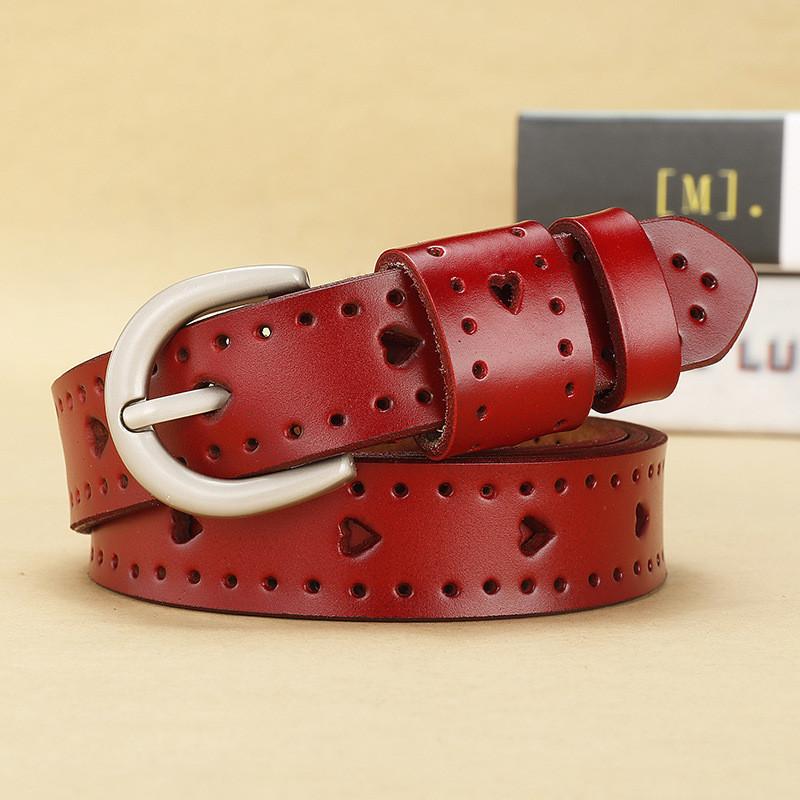 

Pure Heart Shape Color Girl Leather Belt Vintage Durable Alloy Decoration Buckle 105cm