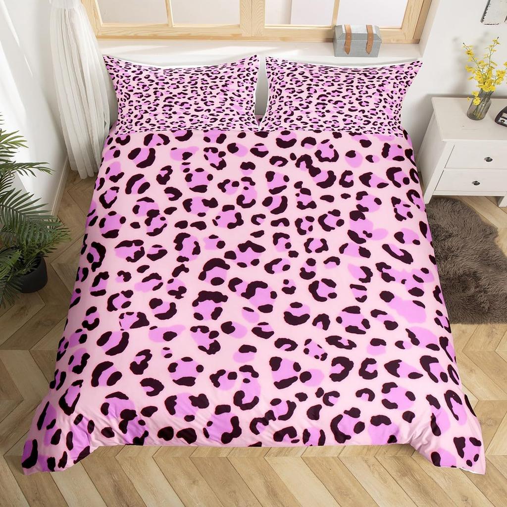Pink Leopard Print Duvet Cover Girl Girl Bedding Digital Printing Three-Piece Quilt Cover Bedroom Decoration
