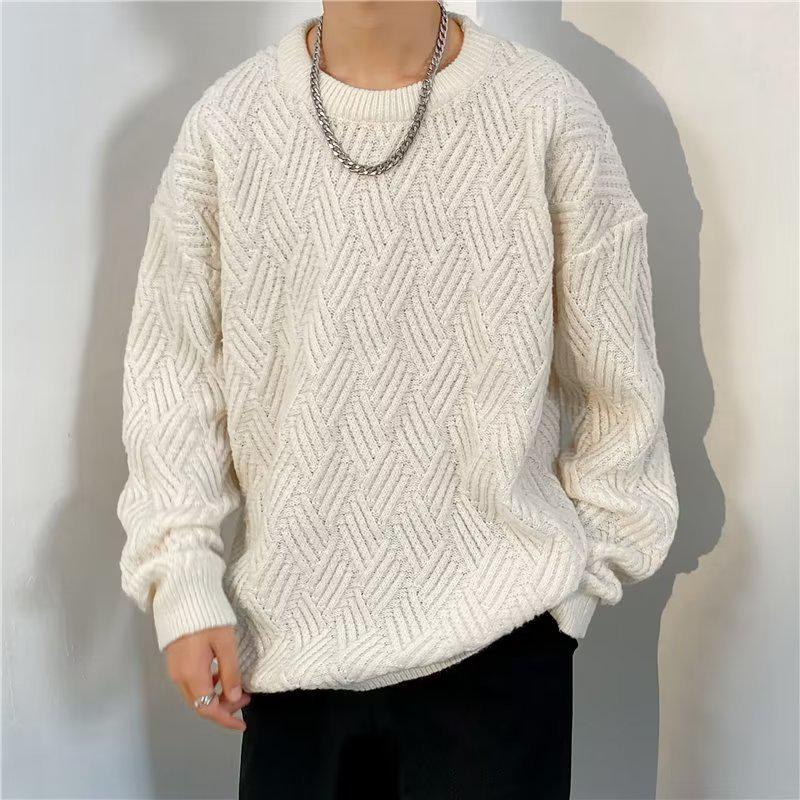 Unisex Crossed Cable Knit Sweater: Thick, Loose, Long-Sleeve, Round Neck - Perfect for Autumn/Winter.